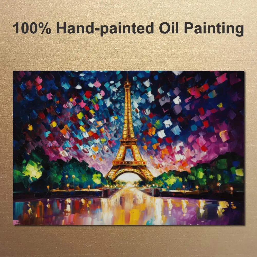 Eiffel Tower Hand Painted Oil Painting Abstract Cityscape Canvas Art Modern French Landscape for Hotel Lobby Decor High Quality