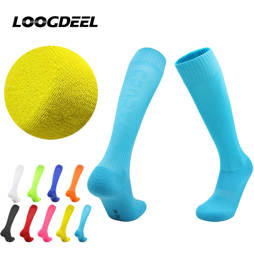 

Однотонные футбольные носки Loogdeel, профессиональные тренировочные нескользящие носки для взрослых и детей, тонкие дышащие спортивные носки