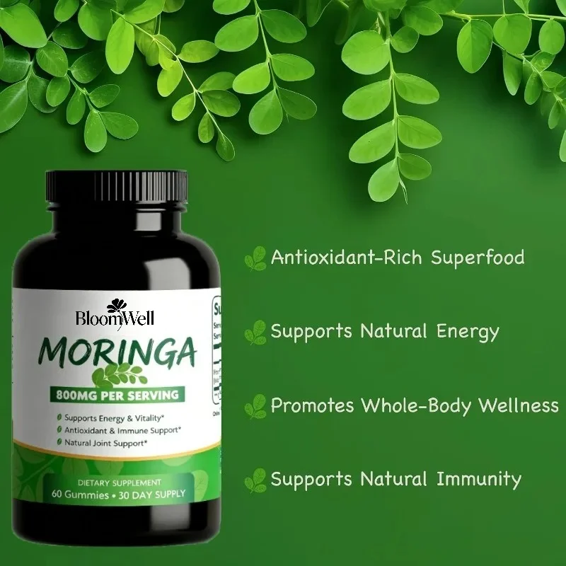 Moringa Oil Capsules, 800 Mg Per Serving, for Energy, Antioxidant, and Immune Support. 60 Vegetable Capsules (30 Day Supply)