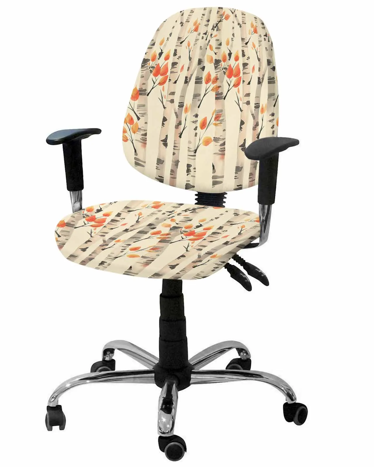 Watercolor Lines On Tree Leaves Elastic Armchair Computer Chair Cover Stretch Removable Office Chair Slipcover Split Seat Covers