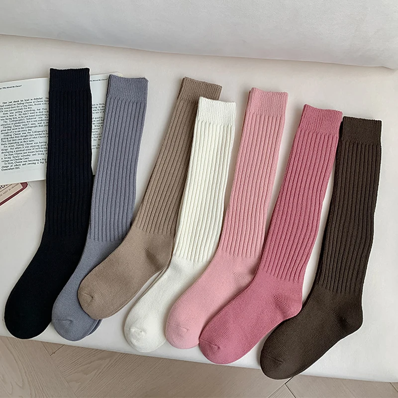 Versatile Vertical Solid Color Slimming Pile Socks For Spring And Autumn Japanese College Style Sweet Long Socks For Girls