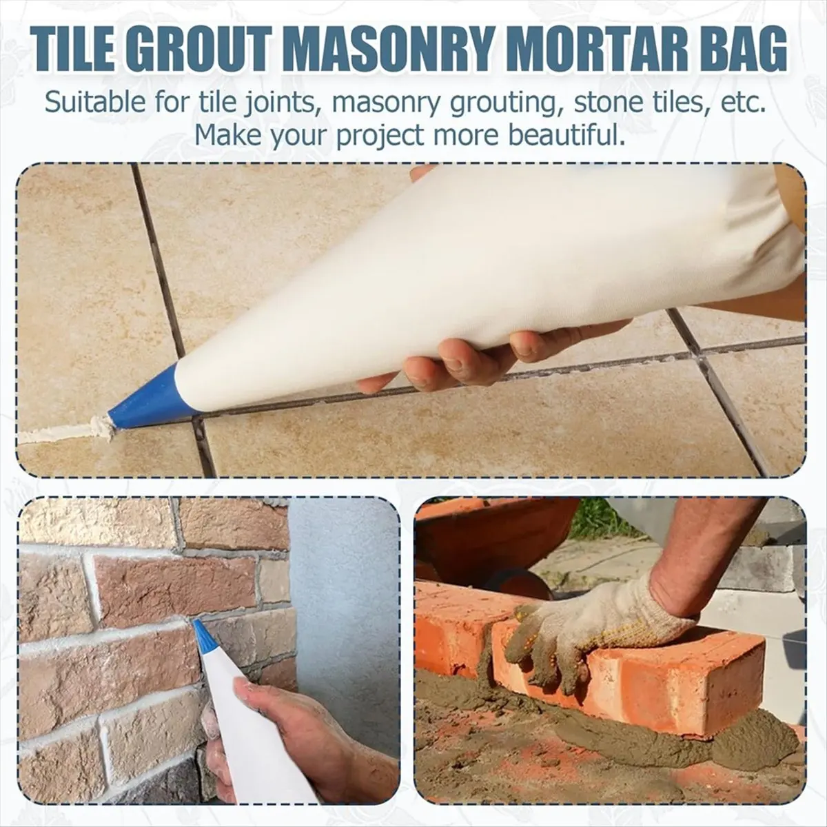A45I 3 Pcs Tile Grout Masonry Mortar Bag with Brick Jointer and Pointers, Caulking Bag for Masonry Tile Installation