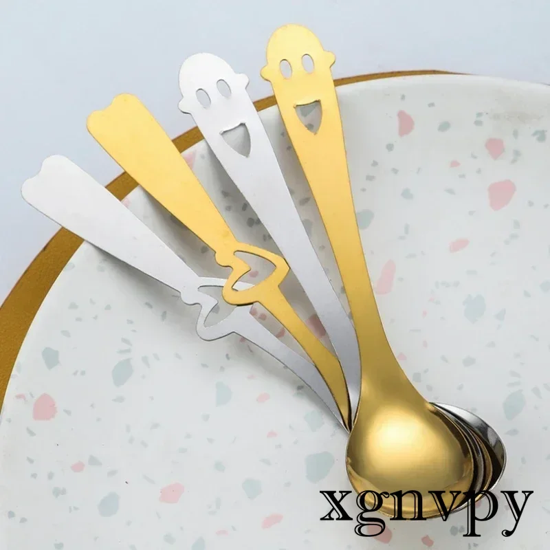 xgnvpy Stainless Steel Coffee Scoop Hollow Heart Smile Face Design Ice Cream Spoon  Utensil for Home Kitchen