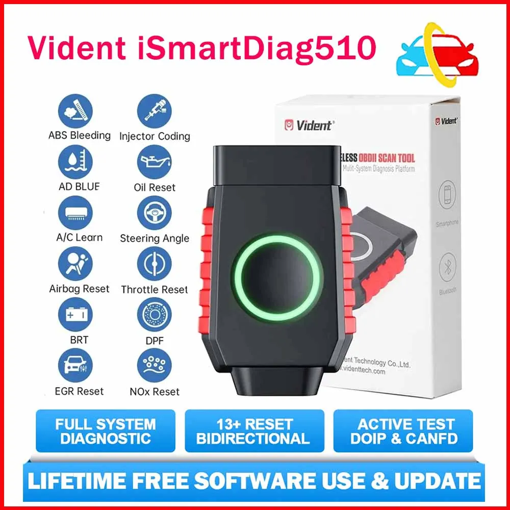 

Vident iSmartDiag510 Full System Car Diagnostic Tools 13+ Reset Bi-Directional Control With CAN FD & DIOP Lifetime Free Update