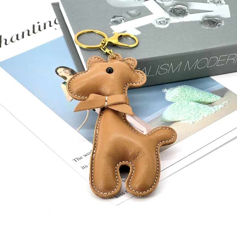 Fashion Cute Alpaca Keychain Bag Pendant Cow Leather Car Key Ring Bag Parts Accessories For Women And Men Card Bag Holder