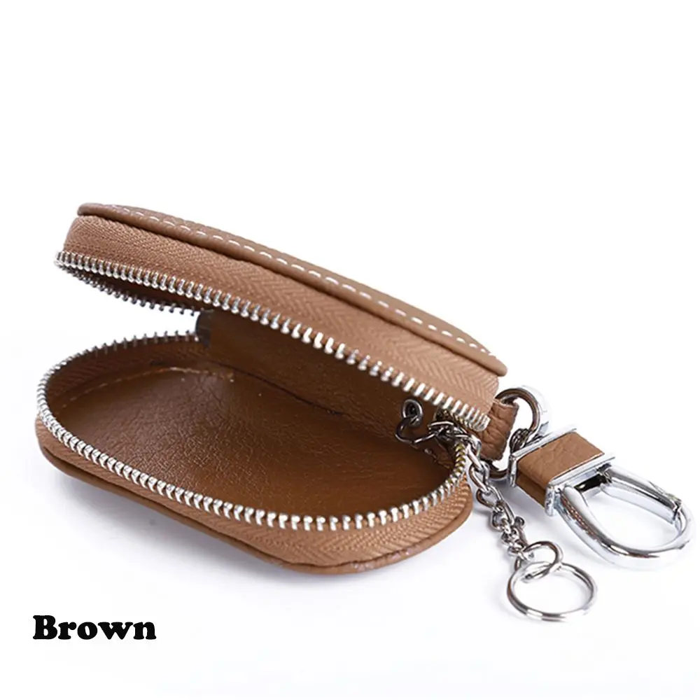 Protective Auto Universal Solid Zipper Key Cover Leather Case Car Key Bag