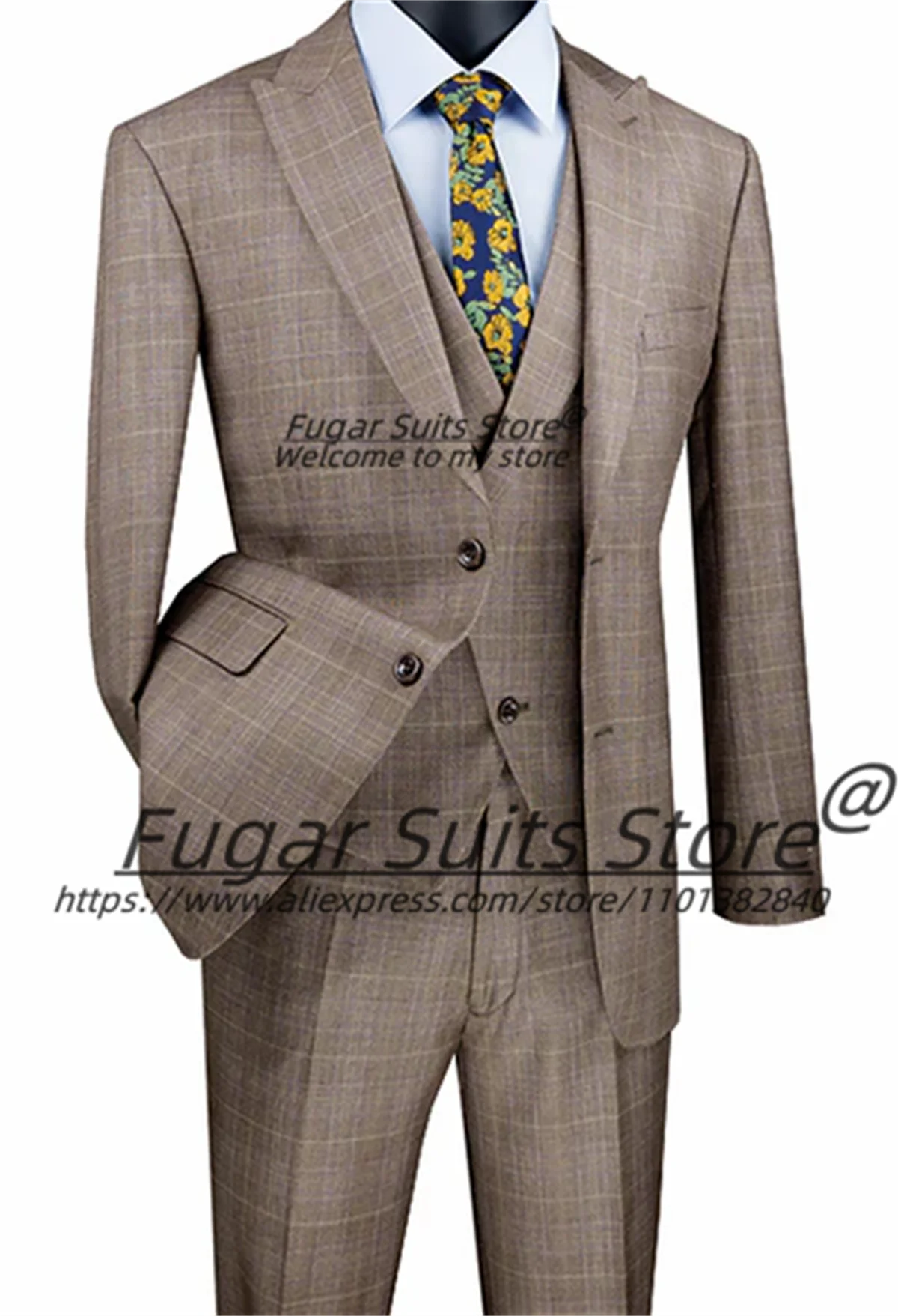 Classic Plaid Men Suits Male Business Blazers Customized Slim Fit Peak Lapel Groom Wedding Tuxedos 3 PCS Sets trajes para hombre