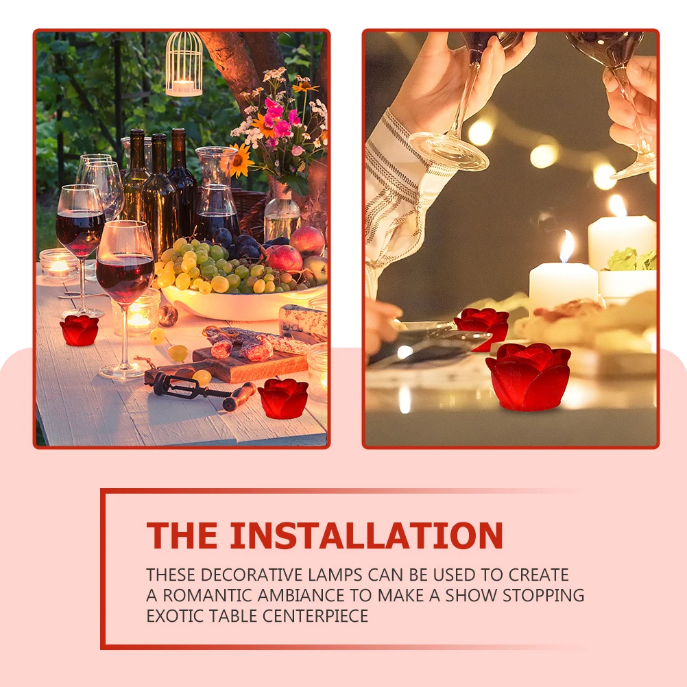4Pcs Decorative Rose Lamp LED Electric Light for Table Centerpiece Decor Atmosphere Ornament