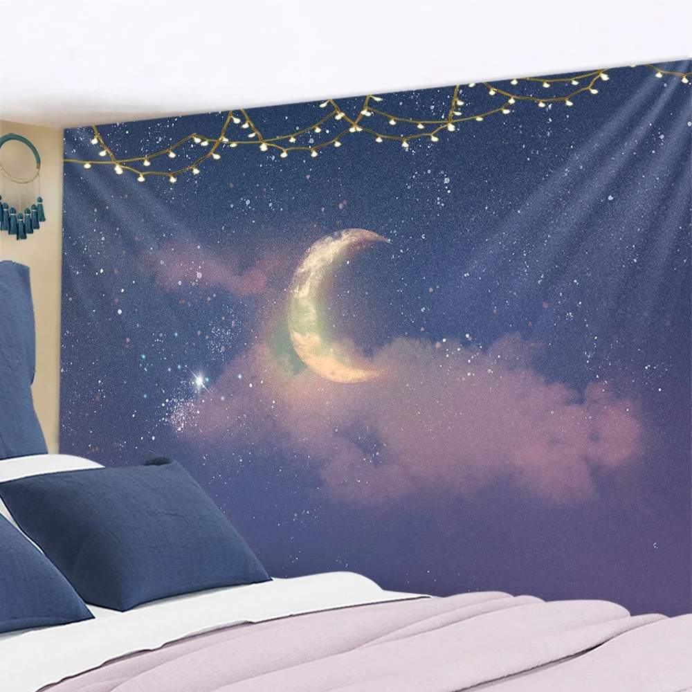 Hippie Flower Tapestry Dorm Decoration Moon Tapestry Wall Hanging Starry Carpet Kawaii Room Home Decor Tapestry