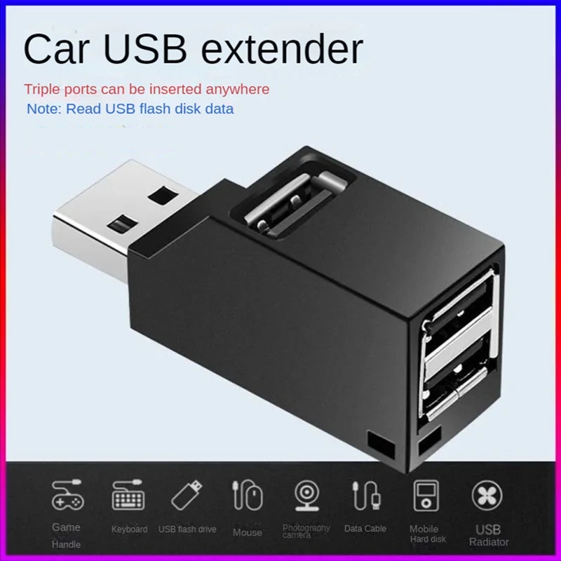 Extensor de adaptador de concentrador USB, Mini caja divisora de 3 puertos para PC, portátil, teléfono móvil, lector de disco U de alta velocidad