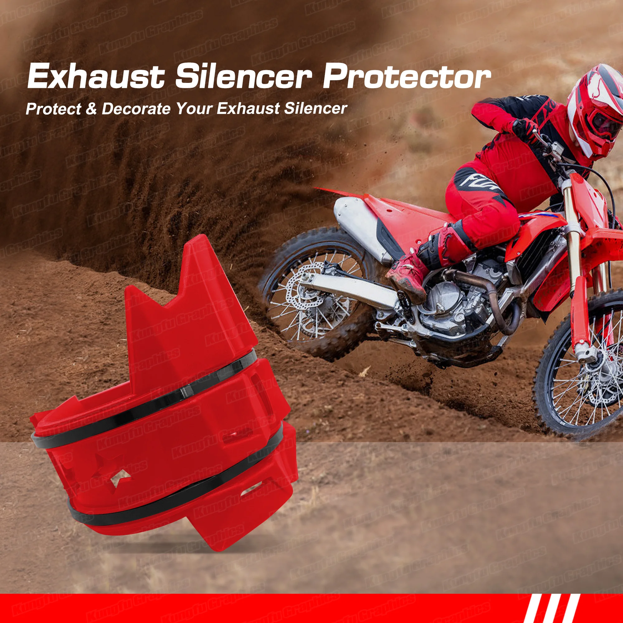 

Motorcycle Exhaust Crash Protector Scratch Proof MX Enduro Motocross Supermoto Dirtbike, Red