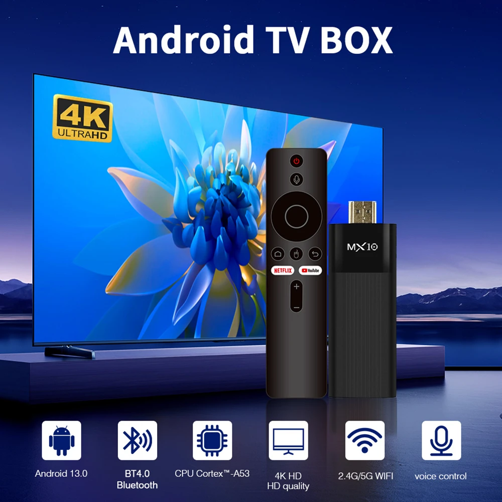 Mx10 F3/mx10 Mini Tv Stick H618 Android13 Atv 4k Hd Tv Box 2,4/5g Wi-Fi Smart TV Приемник для Google Youtube Netflix Медиаплеер