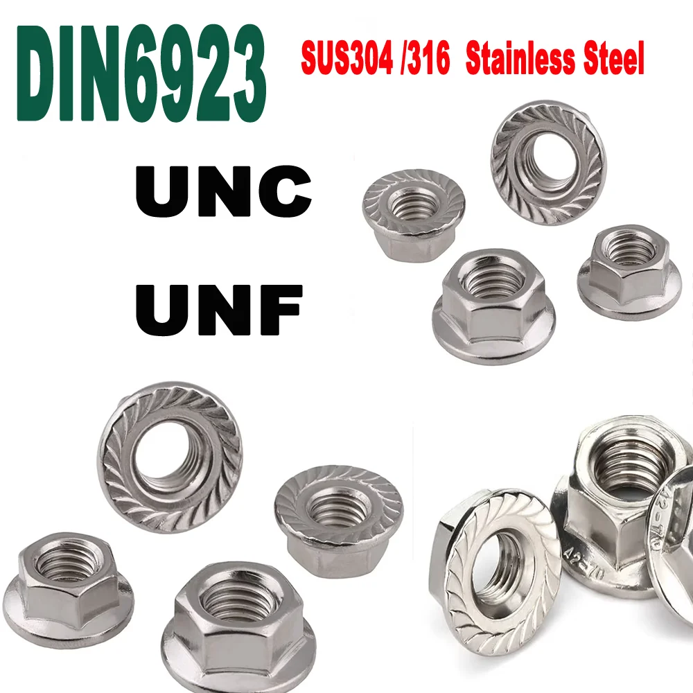 

DIN6923 Hex Flange Lock Nuts | 6#-1/2 UNC UNF | A2/A4 Stainless Steel Serrated Pinking Nuts
