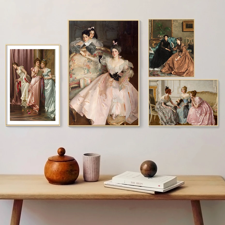 Victorian Women Oil Painting Canvas Poster Antique Girls Portrait Poster Regency Wall Decoration Canvas Painting Pictures