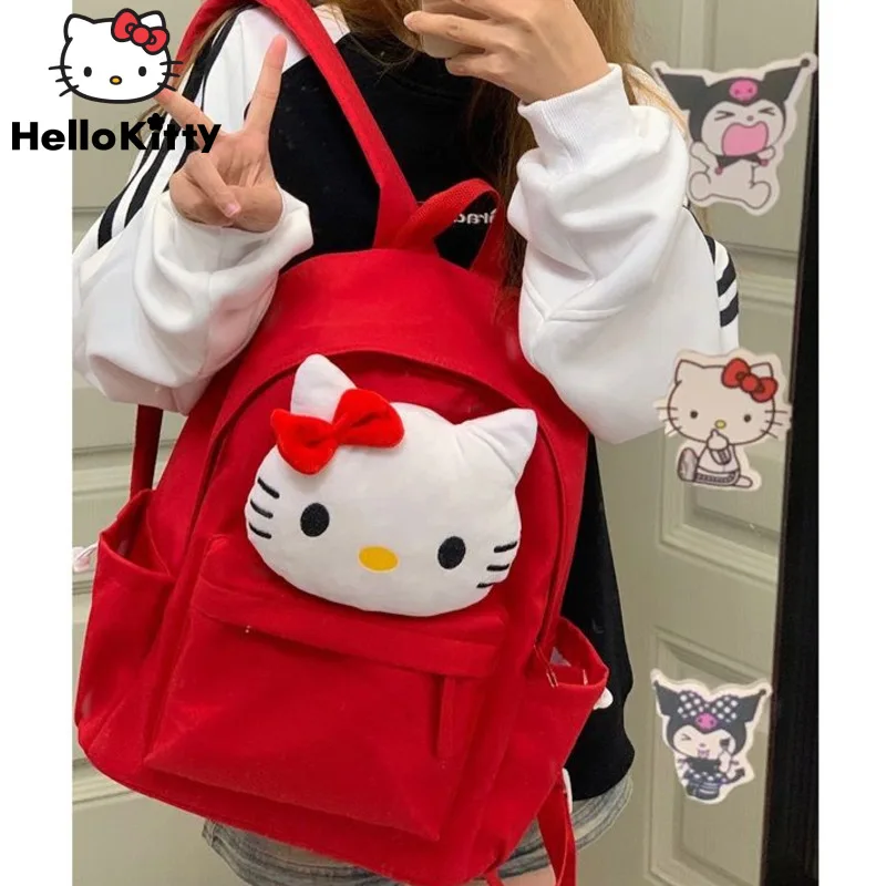 Sanrio Hello Kitty Big projekt twarzy czerwony Backapck kreskówka Kawaii modna tornister Y2k kobiety w stylu college\'u japoński śliczne torby