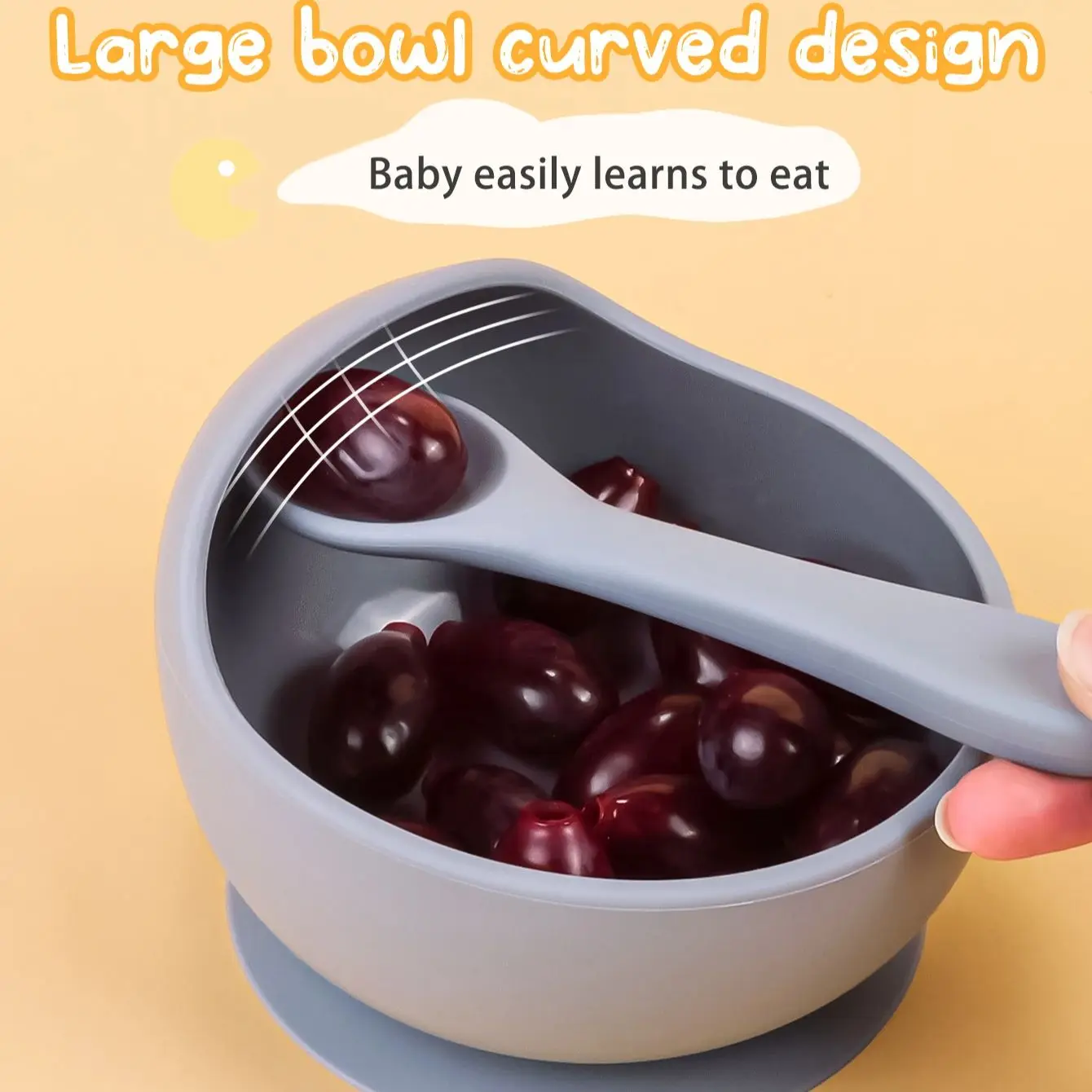 TYRY.HU 2pcs Baby Soft Silicone Sucker Bowl Set Cute Cat Plate Cup Bibs Spoon Fork Sets Non-slip Tableware Baby Feeding Dishes