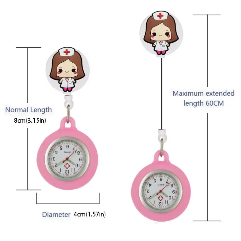Großhandel Cartoon FOB Taschenuhren Silikon Einfaches Design Clip-Abzeichen-Rolle Mode-Accessoires Einziehbare Hängeuhr Unisex – Detail 1
