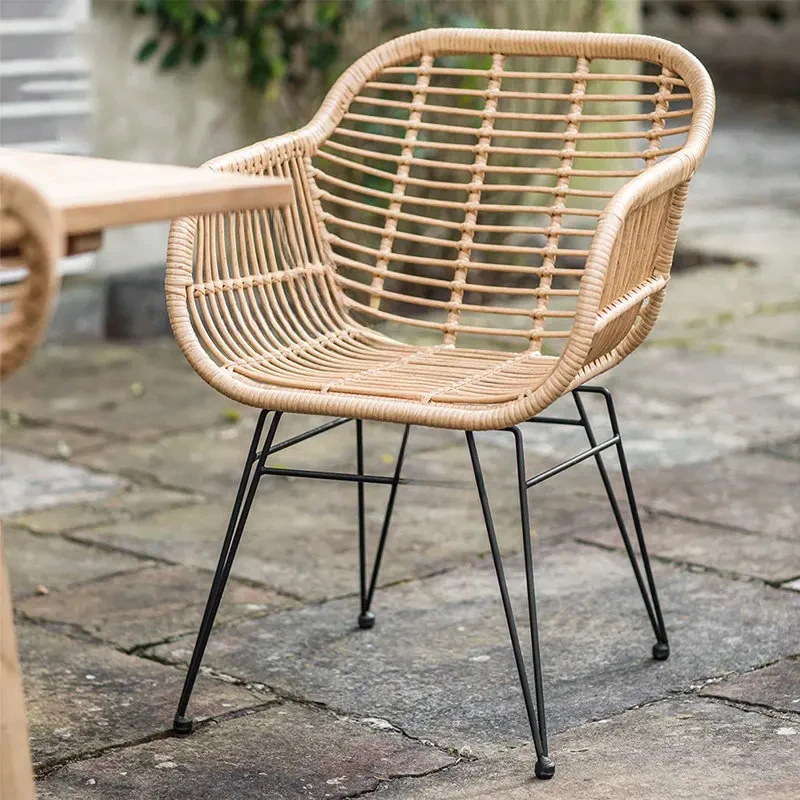 Nordic Rattan Chair Outdoor Furniture Simple Iron Outdoor Beach Chair Creative Design Household Balcony Backrest Dining Chairs