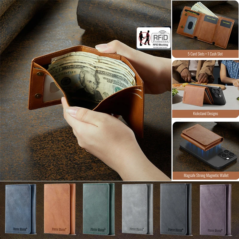 RFID Shielded Credit Card Wallet Magnetic Phone Case Faux Leather for Secure ID & Credit Card Storage, Men'S Gift, Phone Wallet