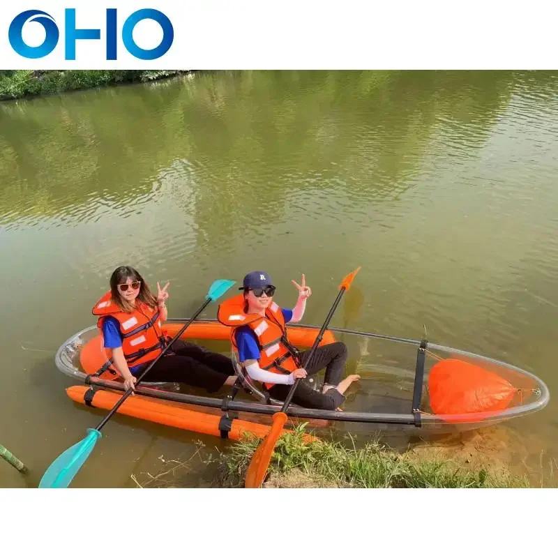 OHO High Quality Transparent Kayak Clear Fishing Canoe Boat With Paddle for 1 2 Person