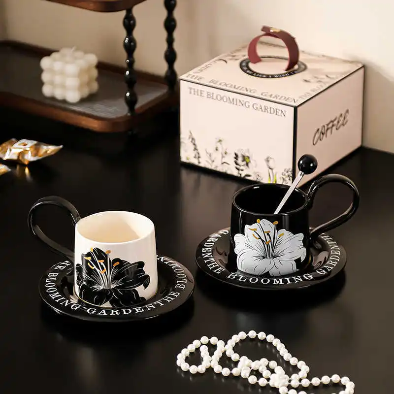 

Retro coffee cup and saucer set, high value afternoon teacup restaurant cafe design ceramic cup
