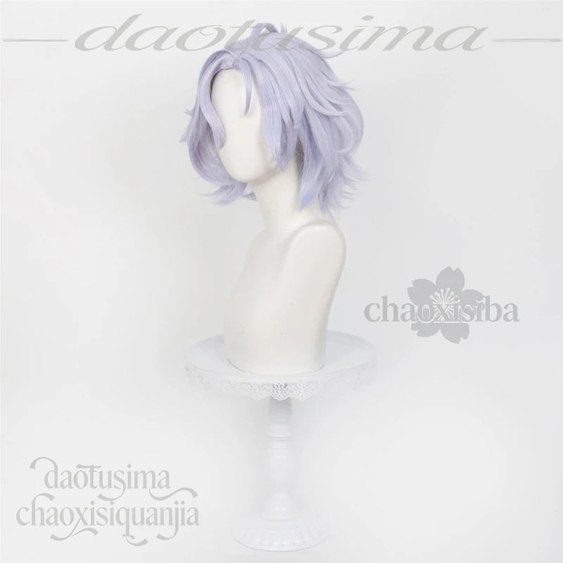 Anime Game Genshin Impact Cosplay Mitya Grayish Blue White Short Curly Hair Fashion Y2K Synthetic Hair Wigs Halloween Christmas - view 5