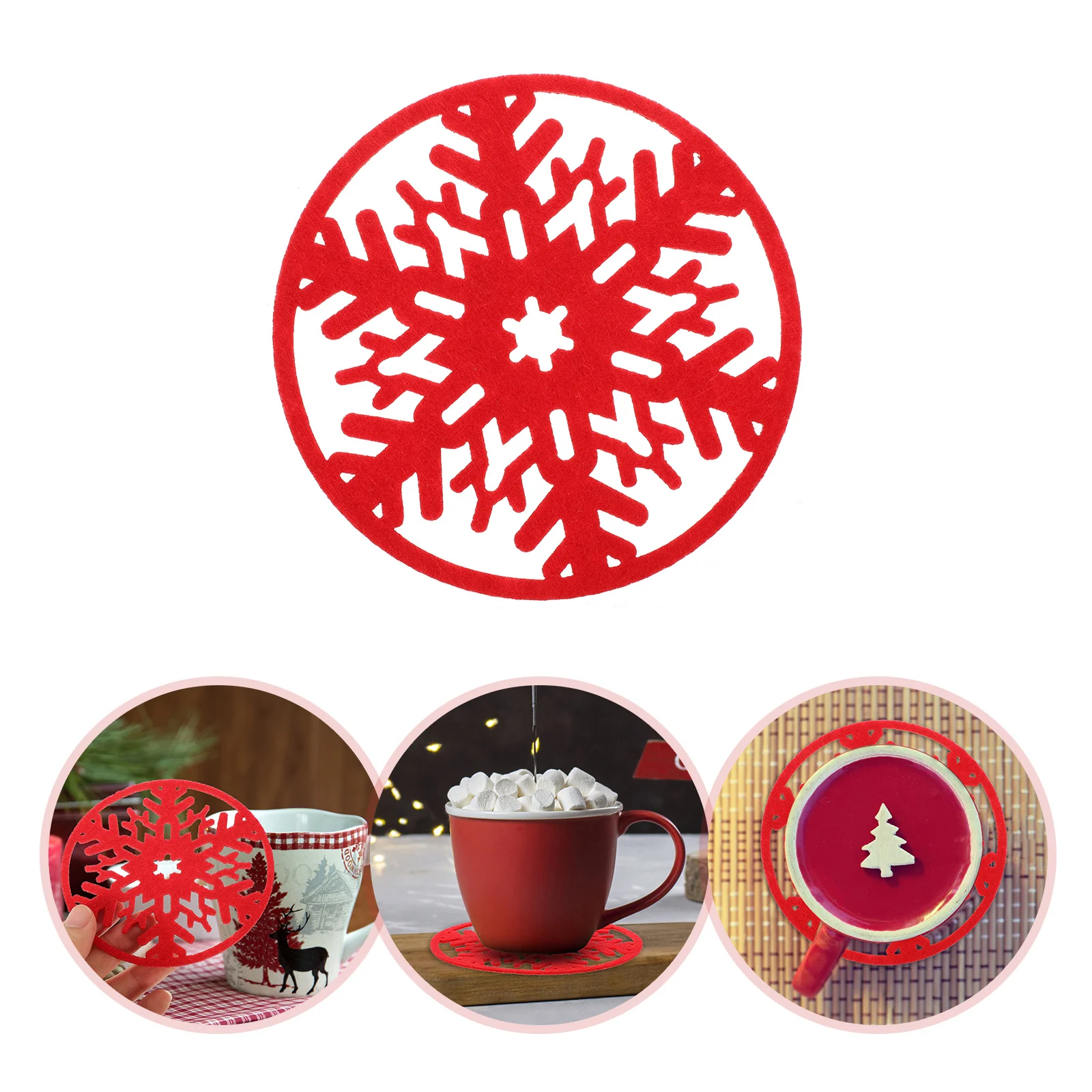 6 pçs redondo feltro coaster copo almofada isolado protetor de superfície antiderrapante para copos quentes decoração de mesa de natal presente do feriado