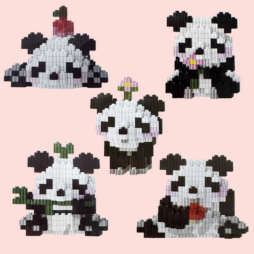 

5 Cute Giant Panda Cartoon Dolls Mini Blocks Christmas Gifts Children's Toys DIY Decorative Ornaments