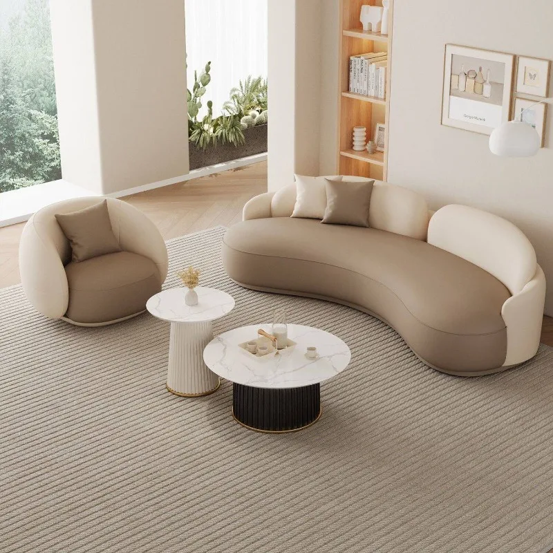 Retro small apartment leather curved sofa Internet celebrity sales office negotiation clothing store reception sofa