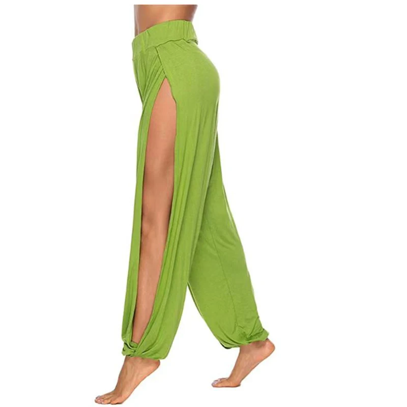 Casual Loose High Waisted Split Wide Leg Long Pants Yoga Pants Gym Leggings Solid Hollow Out Trousers Women's Clothing Simple