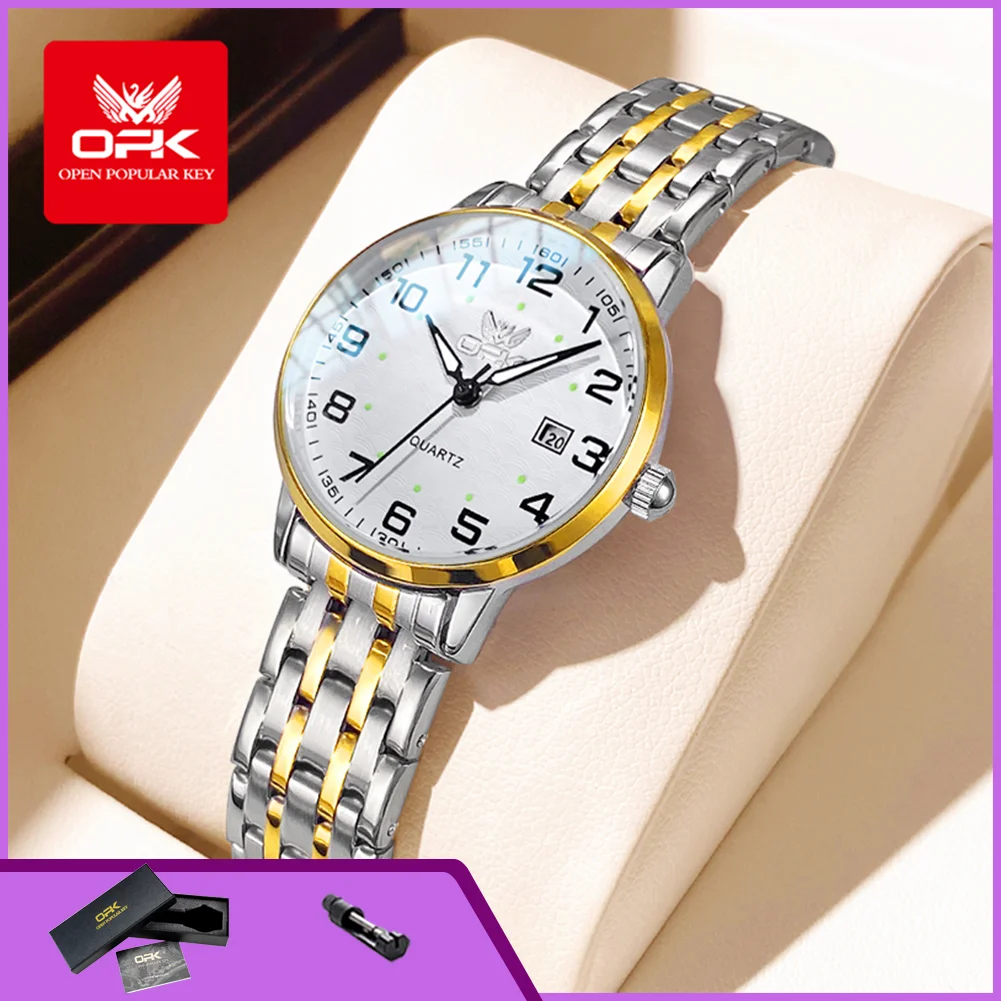 OPK 6006 Top Brand Ladies Watch Waterproof Calendar Date Luminous Women's Quartz Wristwatch High Quality Luxury