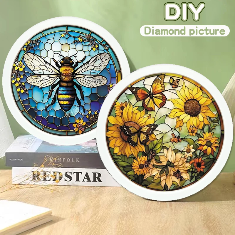 New Diamond Painted DIY Handmade Round Frame Decoration Craftsmanship Point Diamond Acrylic Children’s Toy Best Gift