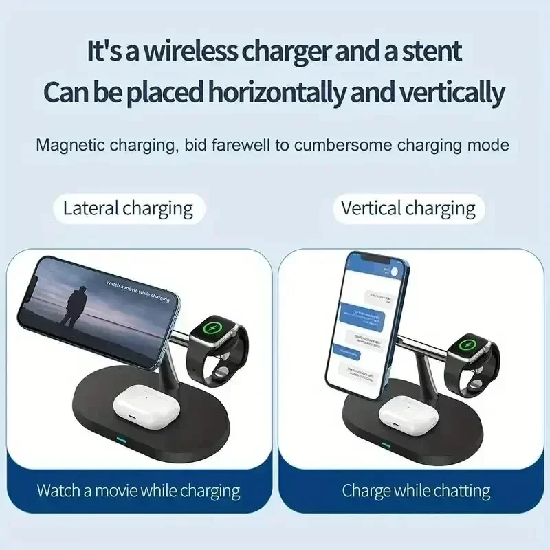 3 In 1 Magnetic Wireless Charger Stand For Magsafe iPhone 16 15 14 13 12 Pro Max Apple Watch 1-9 AirPods Fast Charging Station image 4