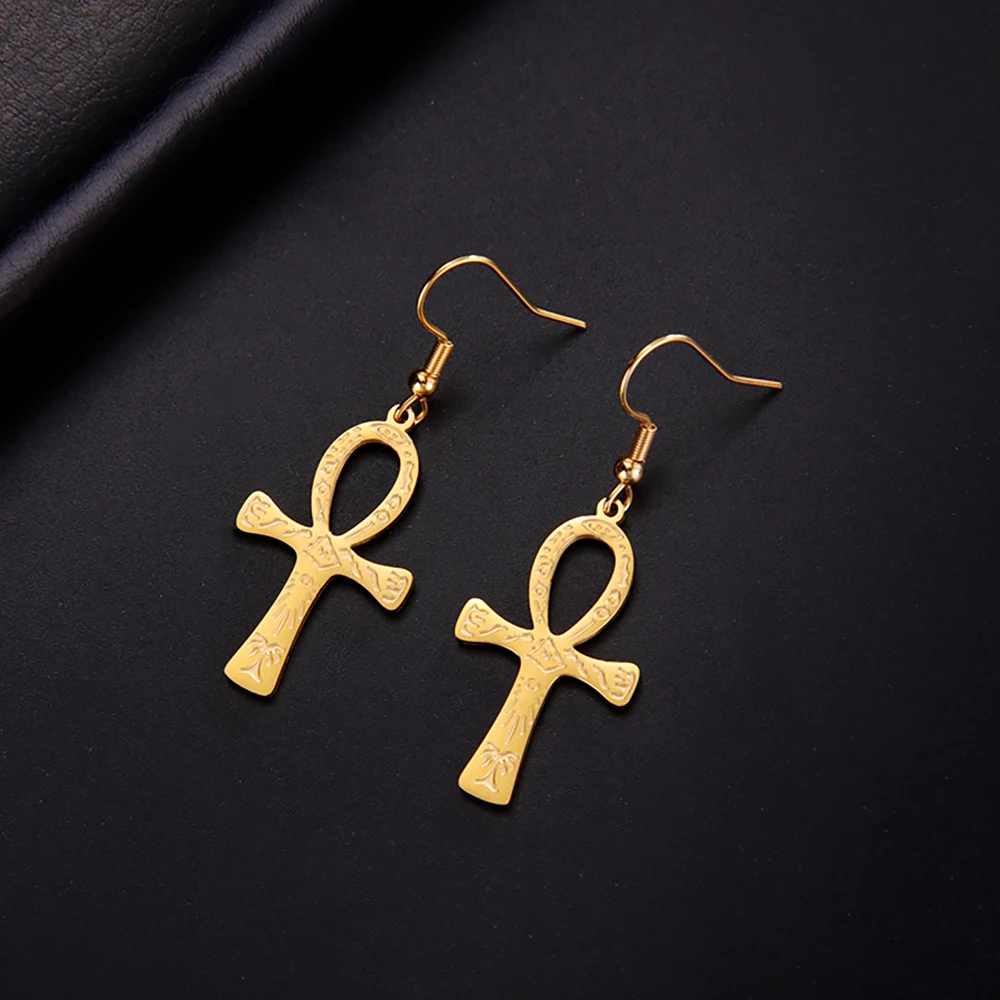 Dawapara alte ägyptische Symbol Ohrringe Auge von Horus und Ankh Kreuz Hieroglyphen Ideograph Schutz Amulett Edelstahl – Detail 23