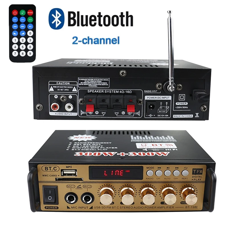 

Home Theater Amplifiers Sound Amplifier USB Remote Control Bluetooth Karaoke Player 2 Channel HiFi Stereo AMP Audio Amplifier