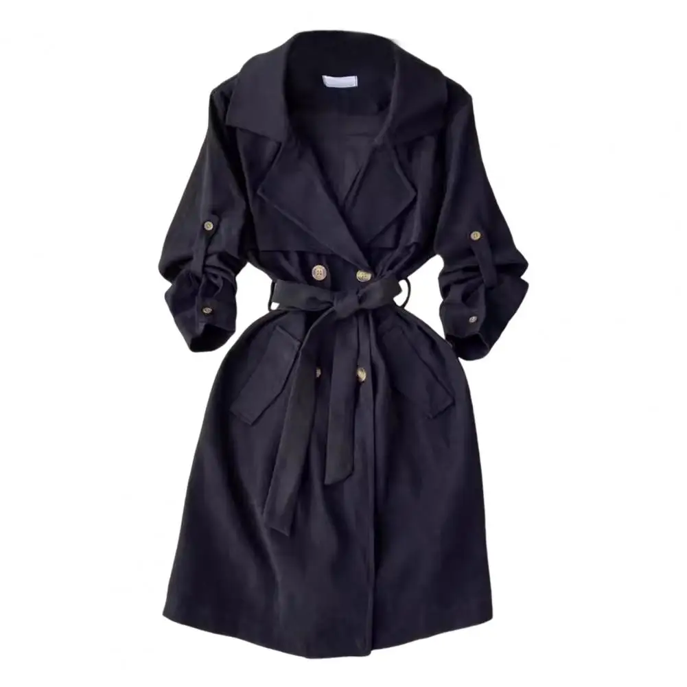 

Lightweight Dress Elegant Lace-up Overcoat Dress for Women with V Neck Cufflink Detail Stylish Fall Spring Coat