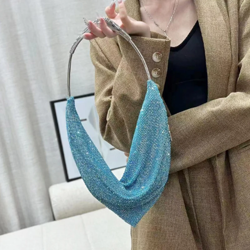 Handle Soft Sequins Clutch Bag For Women Shiny  Evening  Party Wedding Purses Handbag Designer Female Underarm Shoulder Bag