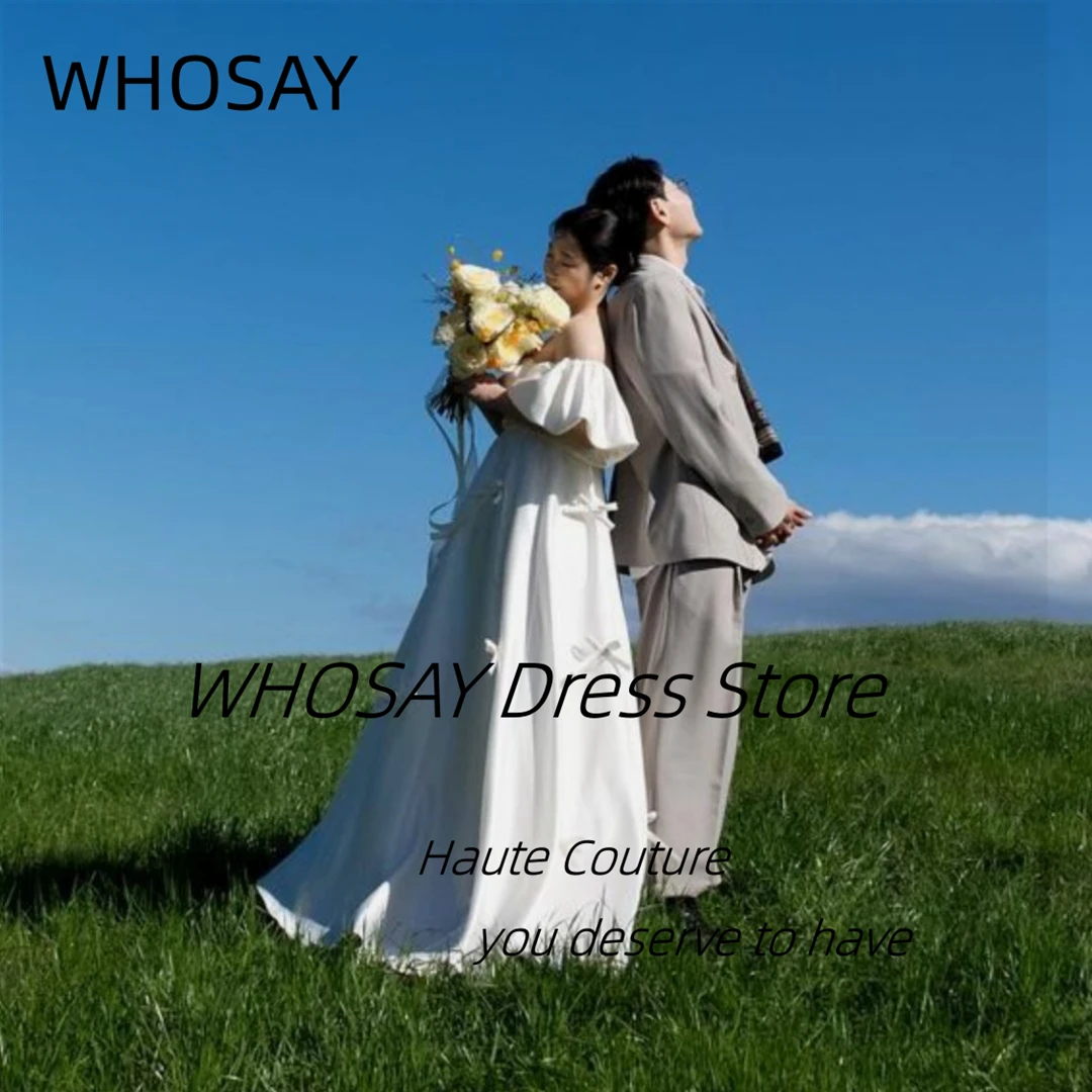 WHOSAY Korea Wedding Dresses Strapless Bows Satin A Line Bridal Gowns Detachable Short Sleeves Vestidos De Noches