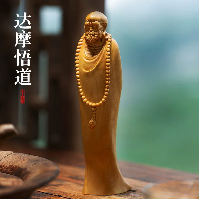 

Wooden carving handle piece, boxwood solid wood carving, figure Buddha statue, Bodhidharma Patriarch, Chinese home decoration