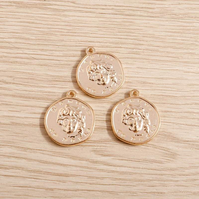 Tusember 10 Stück 22*19mm Legierung Runde Porträtkopf-Anhänger für Ohrringe, Halsketten, DIY Schmuckherstellung, Handgemachtes Zubehör – Detail 2