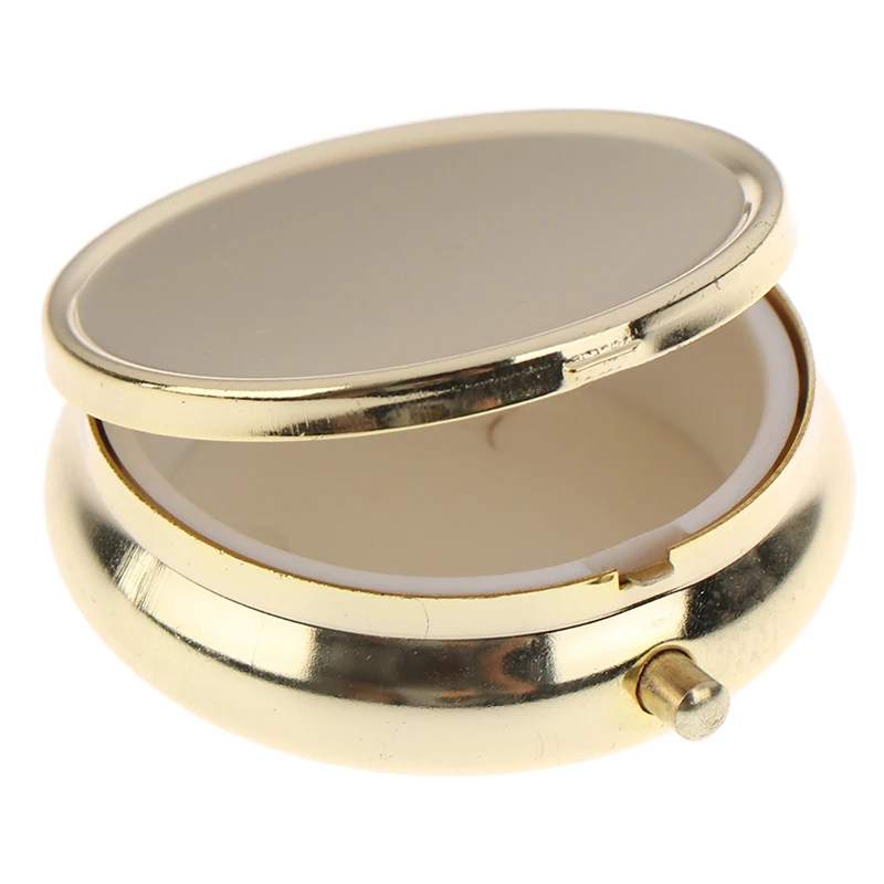 

⭐HOT❗ 1Pcs Gold Color Round Metal Pill Box Travel Portable Medicine Organizer Container Medicine Case