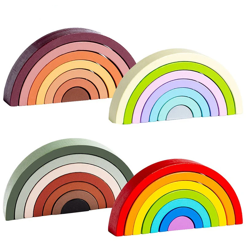 Arch Bridge Rainbow Stacking Building Block Kids Montessori Educational Games Color and Shape Cognitive Wooden Toys for Children