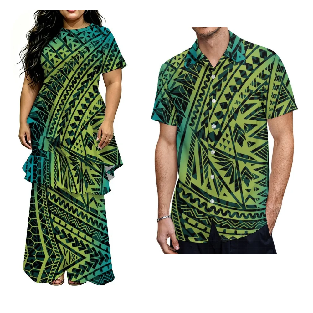 Polynesian Couple Set - Customized Fish-Tail Dress For Women And Men'S Shirt For The Mermaid Party Dress