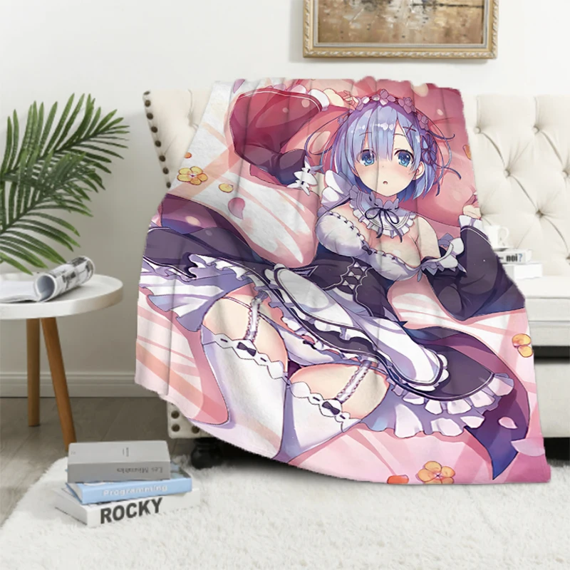 Ram Rem Cartoon Anime Double Bed Blankets for Decorative Sofa Blanket Fluffy Soft Blankets & Throws Summer Comforter Furry Throw