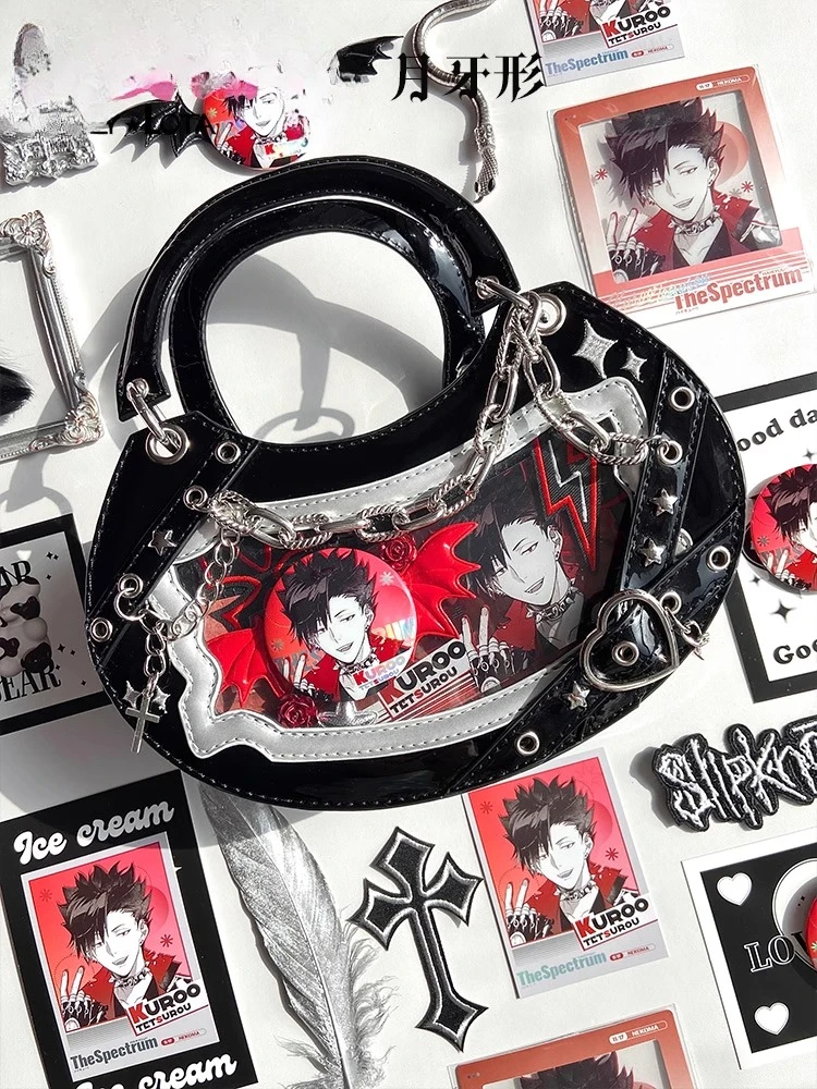 2025 New Original Crescent-shaped Subculture Y2K Spice Girl Small Food Pain Bag PU Material Black and Purple Oblique Span Bag