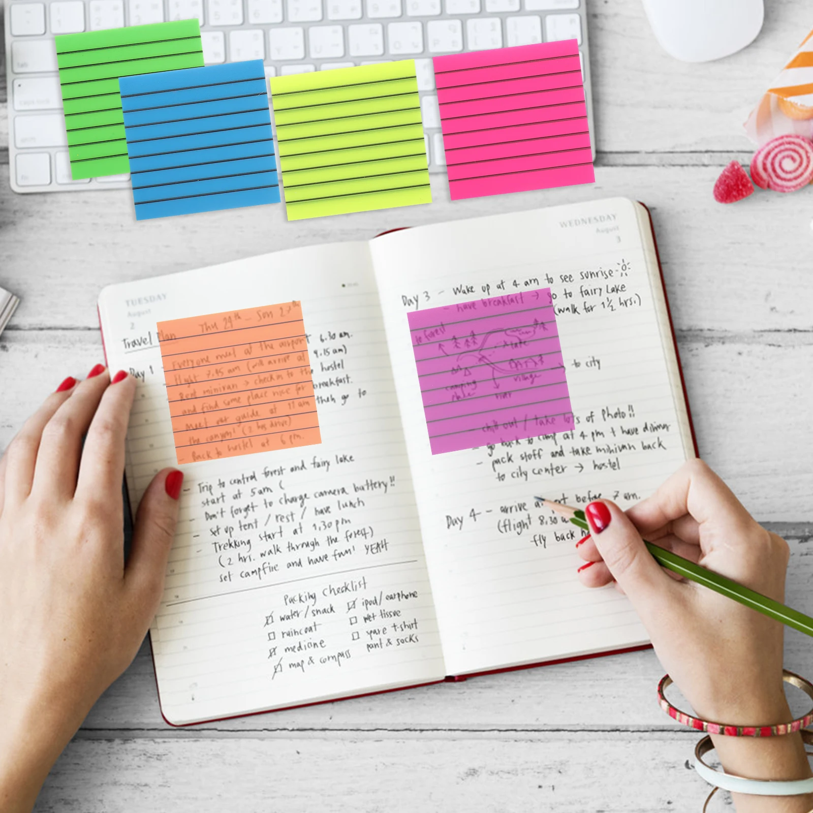 

6 Sets Notes Highlight Strips Pvc Colors Removable Highlighter Tape