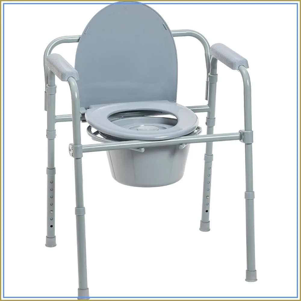 3-in-1 Folding Bedside Commode Chair with 7.5 Qt Bucket, Adjustable Height, Supports 350 Lb