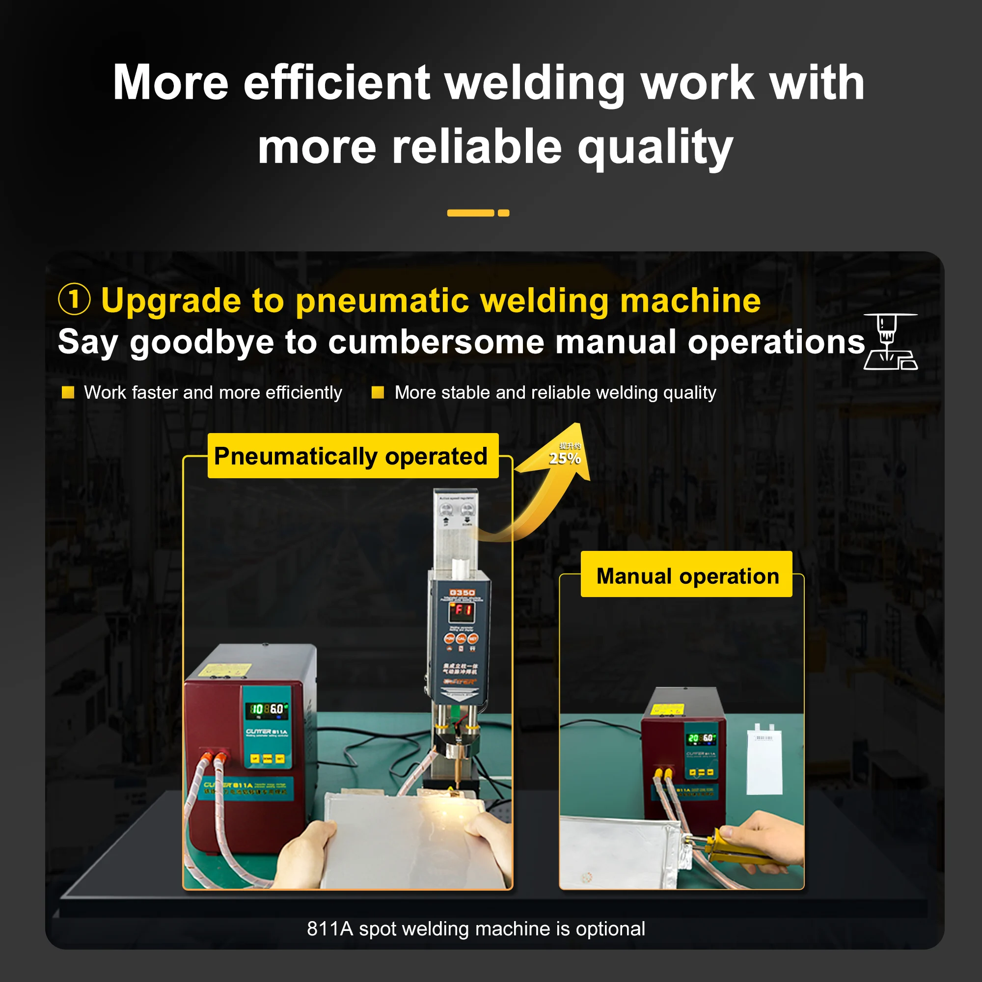 

Glitter G350+42KW 811H High Force Opposed Weld Head Butt Welding Column Pneumatic Pulse Welding Machine