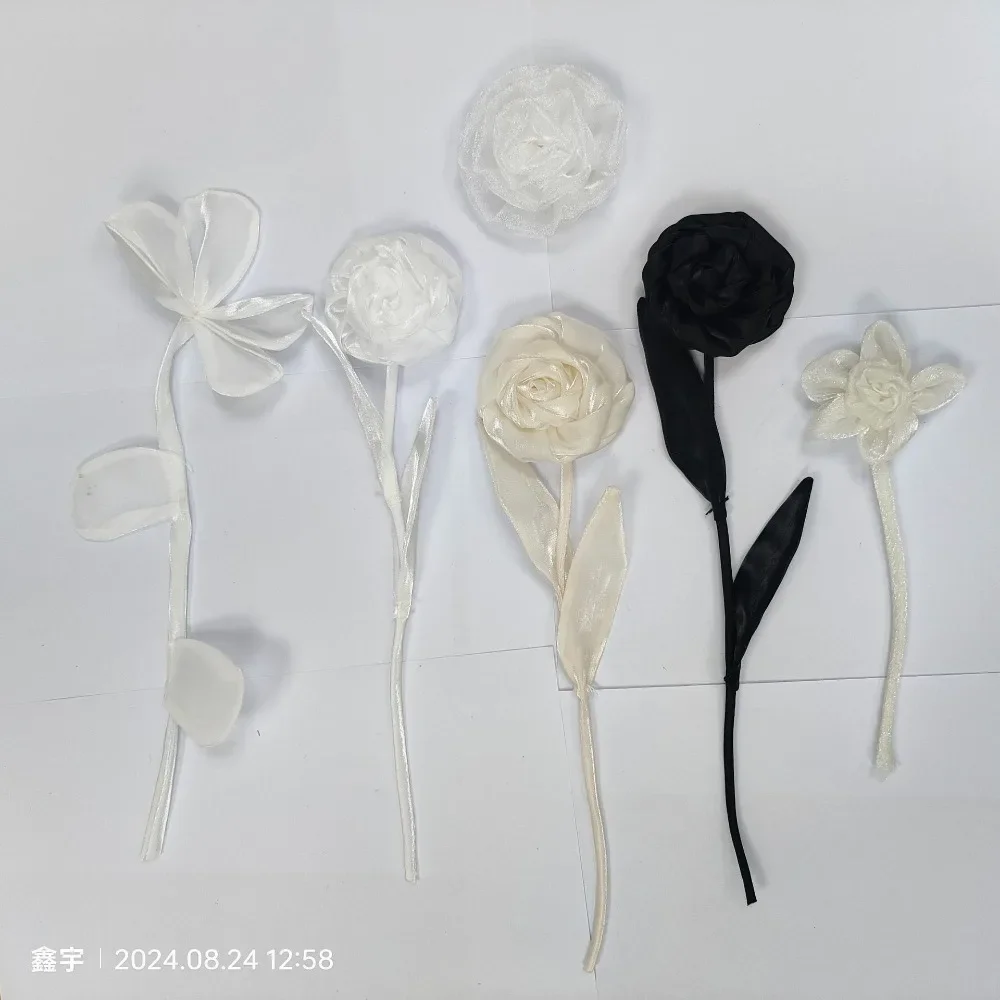 Mesh Pleated Rose Simple Three-dimensional Fabric Flower DIY Plus Pin Brooch Clothes Bag Accessories Accessories