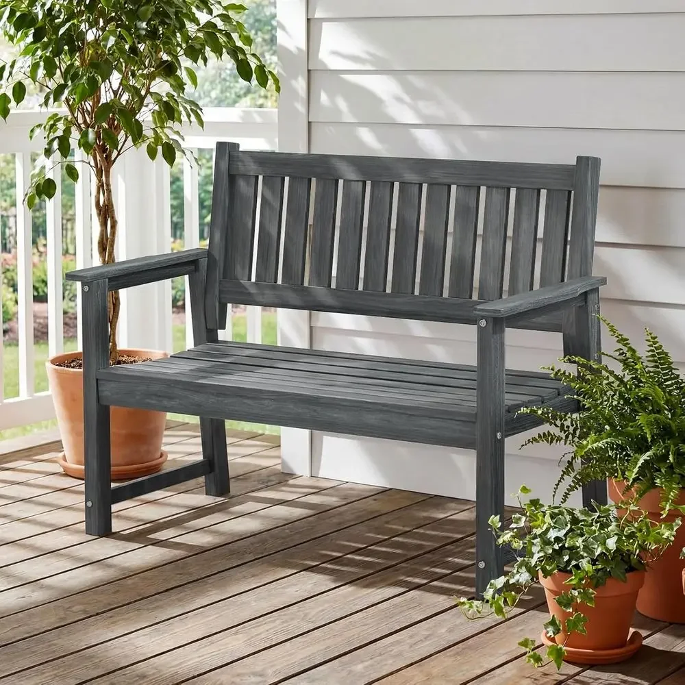 2-Person Grey Poly Lumber Outdoor Bench for Garden, Patio, and Park